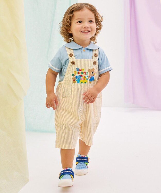 MIKI HOUSE HOT BISCUITS 【70-110cm】 ビーンズ×お菓子シリーズ サッカー素材オーバーオール 黄