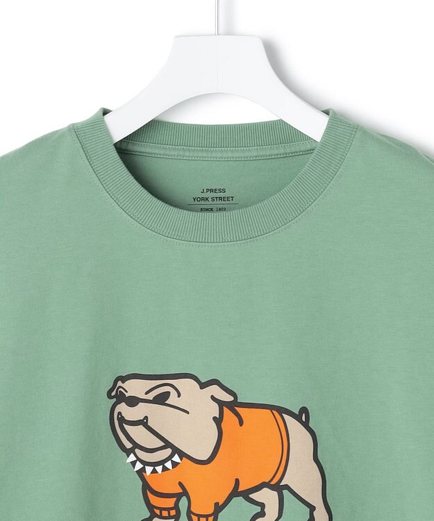 J.PRESS YORK STREET 【UNISEX】ブルドックプリント クルーネック Tシャツ ライトグリーン系