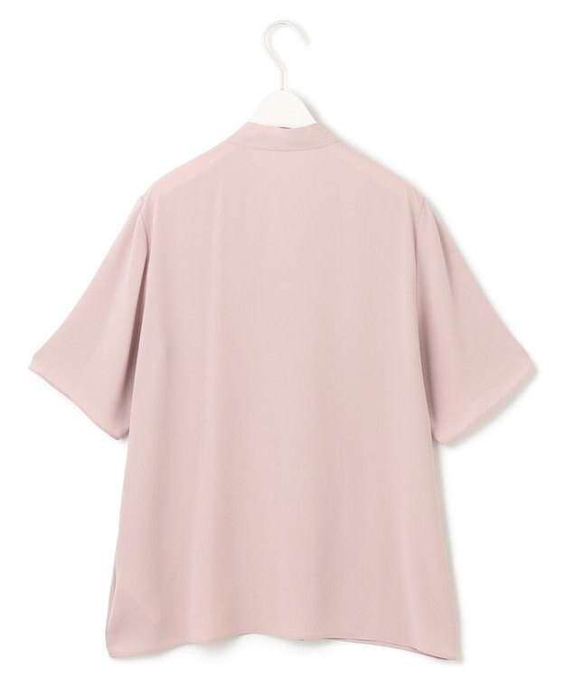 ICB L 【接触冷感・UVケア・速乾・洗える】BackSatinAmunzen 5分袖Vネックボウタイブラウス ヘイズピンク系