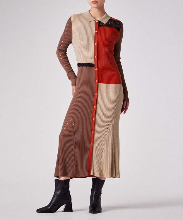 Paul Smith レース カラーブロック ワンピース レッド