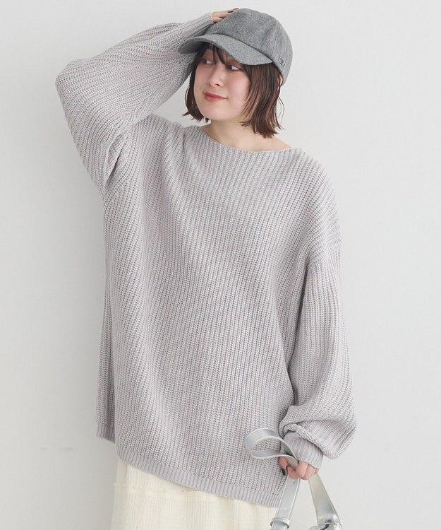 earth music&ecology 【毛玉防止 / 洗濯機洗い可】アンチピリングクロスネックルーズニット Gray