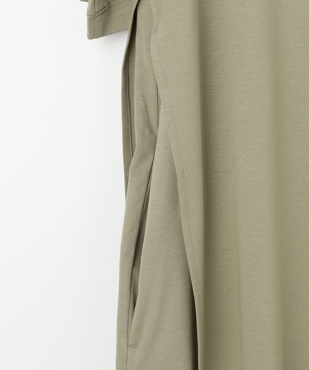 自由区 【洗える】リラックスジャージー クルーネックワンピース カーキ系