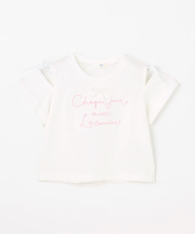 ANY KIDS 【洗濯機可能】肩あき ロゴ刺繍Tシャツ オフホワイト