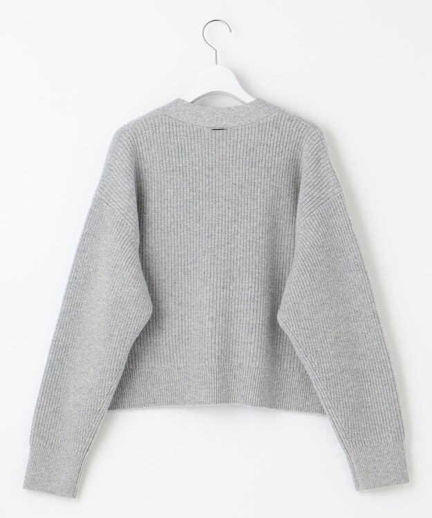 自由区 【洗える】ウールカシミヤブレンドラメスパンコールニット カーディガン グレーメランジ×シルバー