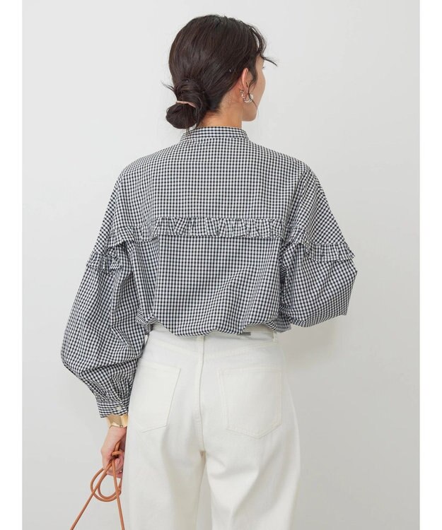 AMERICAN HOLIC フリルバンドカラーシャツ Gingham Check