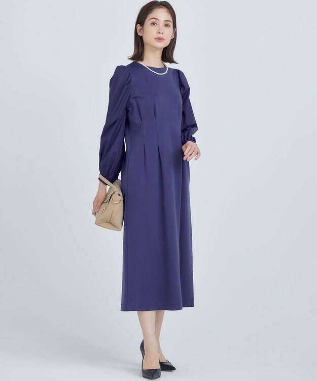 組曲 S シャツスリーブポンチ ワンピース ブルーグレー系