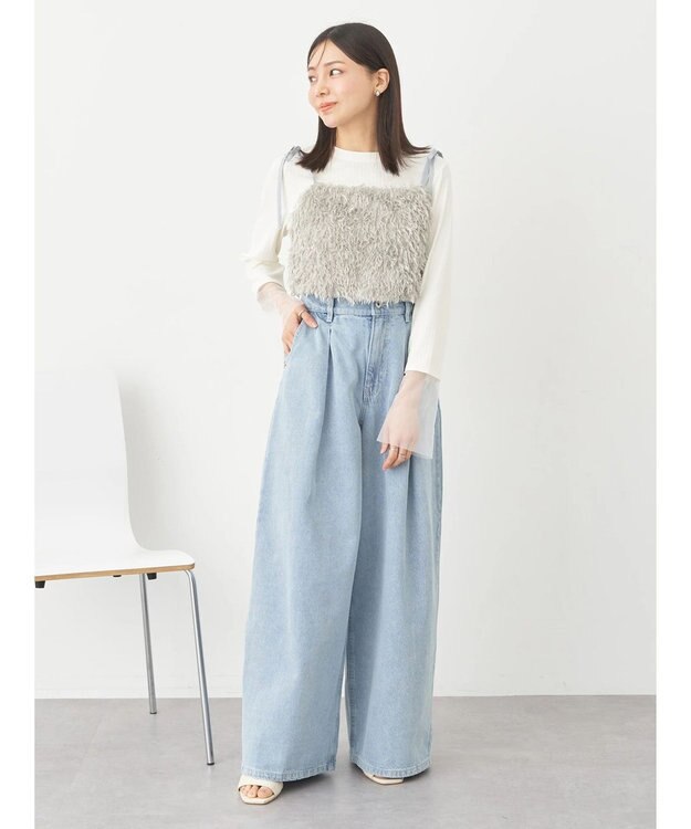 earth music&ecology 肩リボンフェザービスチェ Light Gray