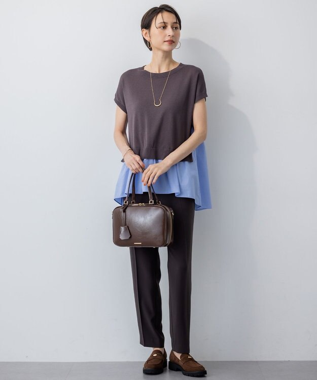 23区 【Oggi7月号掲載/吸水速乾/接触冷感/UVカット】ストレッチジョーゼット テーパード パンツ ブラック系