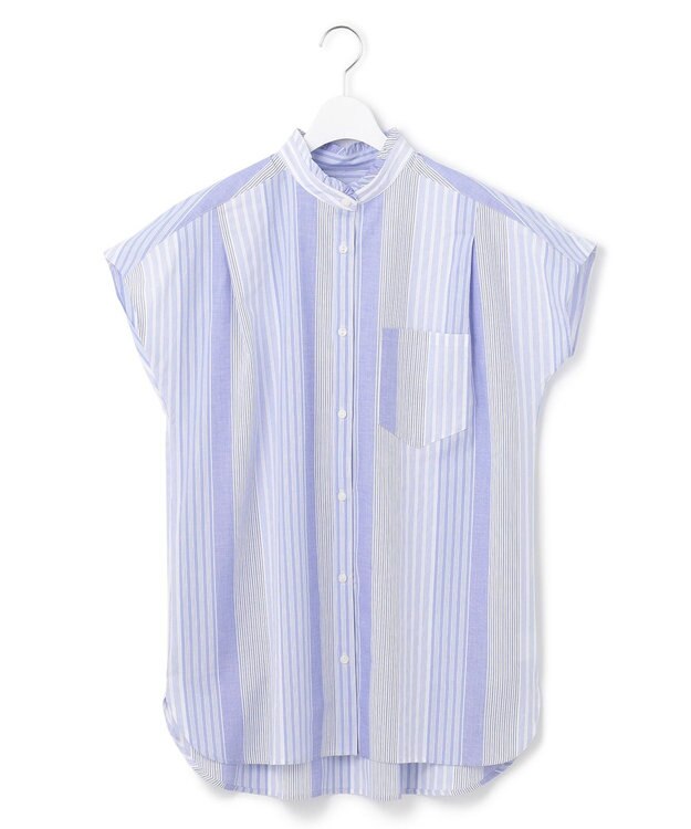 J.PRESS YORK STREET 【WOMEN】キャップスリーブ マルチストライプブラウス サックスブルー系1