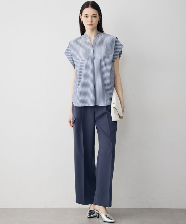 ICB 【先行予約】 FluidBackSatin ワイドストレートカーゴパンツ ダルブルー