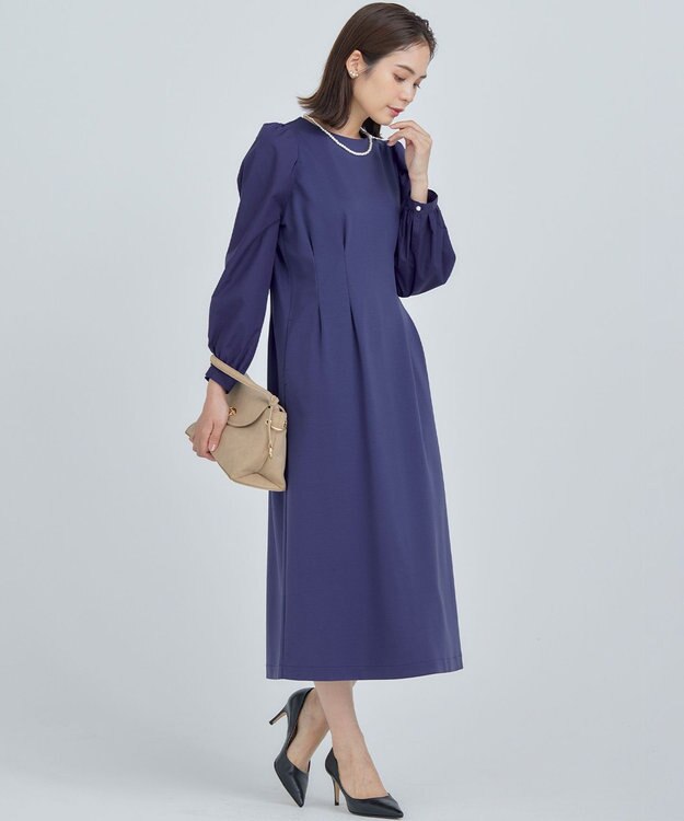 組曲 S シャツスリーブポンチ ワンピース ブルーグレー系