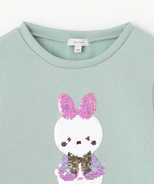 ANY KIDS 裏シャギーミラクルスパンコールトレーナー ミント（雪だるま×ウサギ）