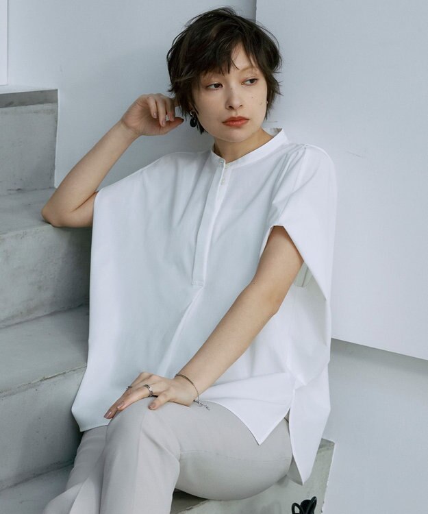 ICB 【接触冷感・UVカット・洗える】ヴィンテージスパンブロード デザインブラウス オフホワイト系