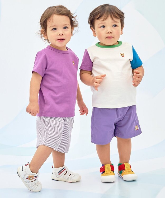 MIKI HOUSE HOT BISCUITS 【80-120cm】サッカー素材 5分丈パンツ パープル