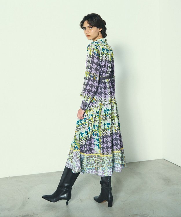 GRACE CONTINENTAL キカプリントティアードワンピース グリーン