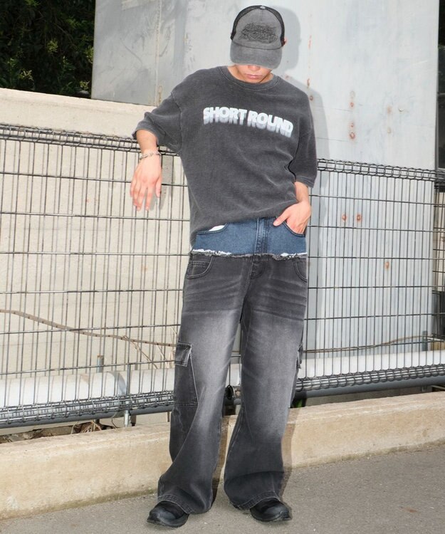 WEGO 【ユニセックス着用ITEM?MLサイズ展開】ダブルウエストカーゴデニムパンツ デニムブラックソノタ