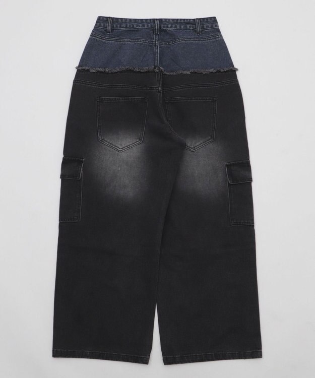 WEGO 【ユニセックス着用ITEM?MLサイズ展開】ダブルウエストカーゴデニムパンツ デニムブラックソノタ