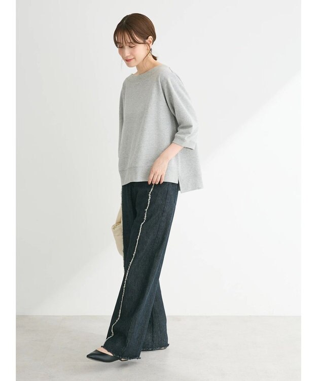 Green Parks ボートネックラメミニ裏毛プルオーバー Gray Mixture