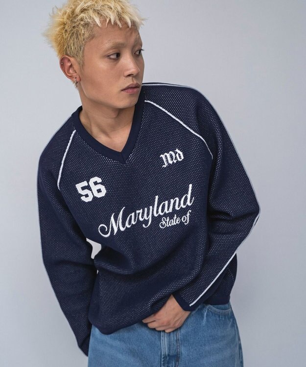 WEGO 【ユニセックス着用ITEM】ゲームロゴメッシュジャガードプルオーバー ネイビー