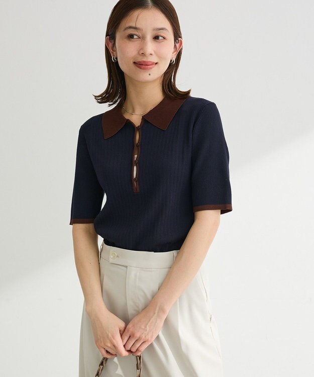 Green Parks 配色ニットポロ Navy