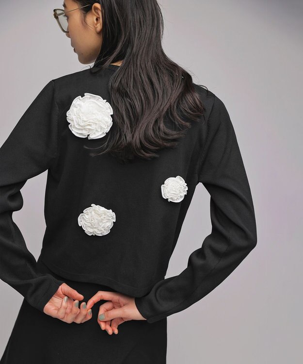 組曲 S 【組曲×setsuko sagittaire】ボンボンフラワーニット カーディガン ブラック系