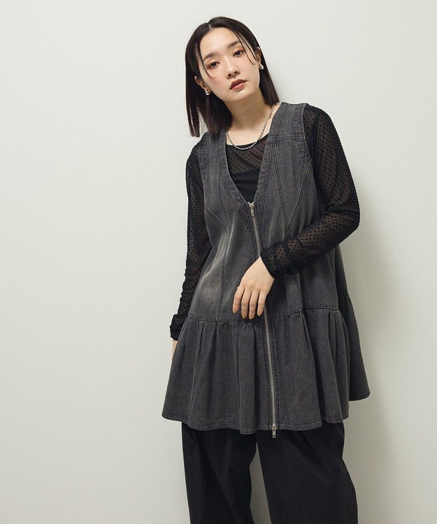 Green Parks ・ＳＵＧＡＲ　ＳＰＯＯＮ　Ｗ－ＺＩＰデニムミニワンピ Black