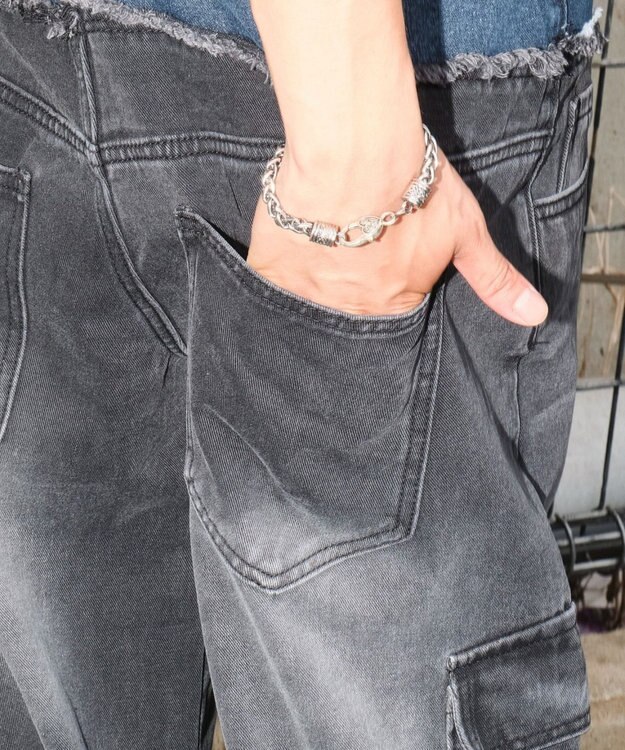 WEGO 【ユニセックス着用ITEM?MLサイズ展開】ダブルウエストカーゴデニムパンツ デニムブラックソノタ