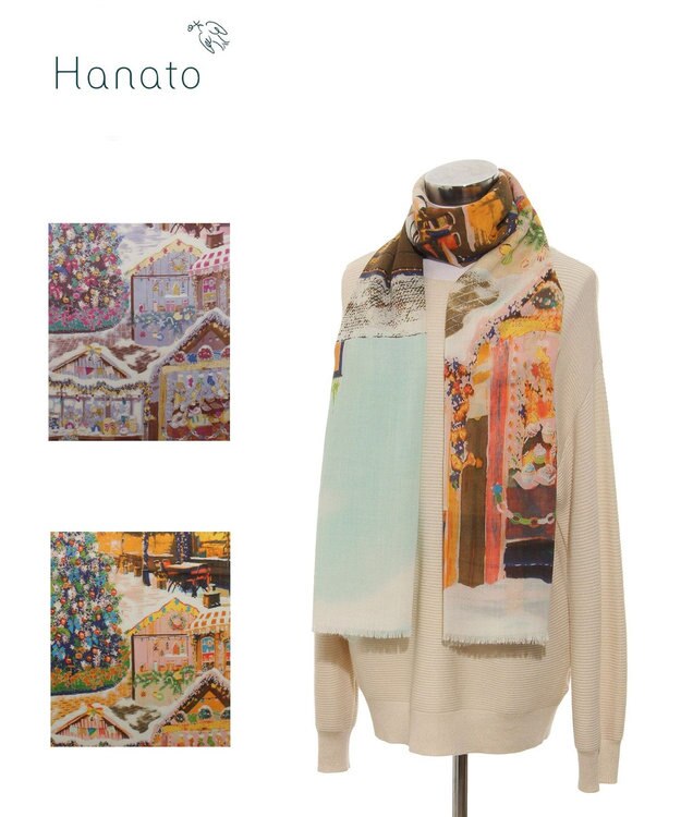 MOONBAT Hanato(ハナト) シルクウールストール クリスマスマーケット／幅60cm ミントグリーン