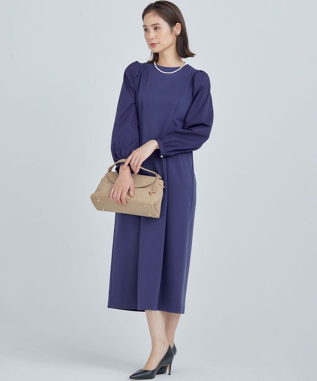 組曲 シャツスリーブポンチ ワンピース ブルー×ブルー系