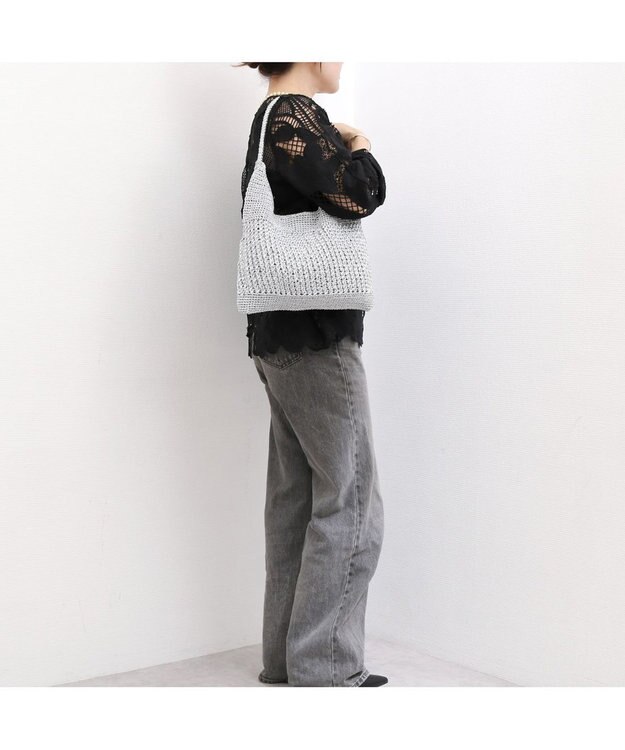 UNBILLION カシュカシュ cachecache / メタリックコード柄編みワンハンドルトート シルバー