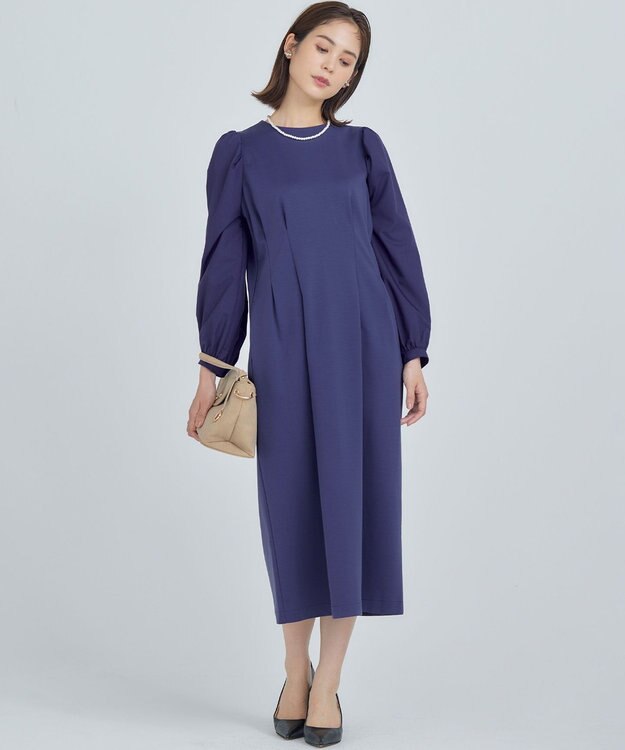 組曲 シャツスリーブポンチ ワンピース ブルー×ブルー系