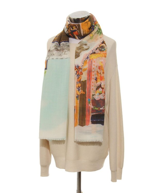 MOONBAT Hanato(ハナト) シルクウールストール クリスマスマーケット／幅60cm ミントグリーン