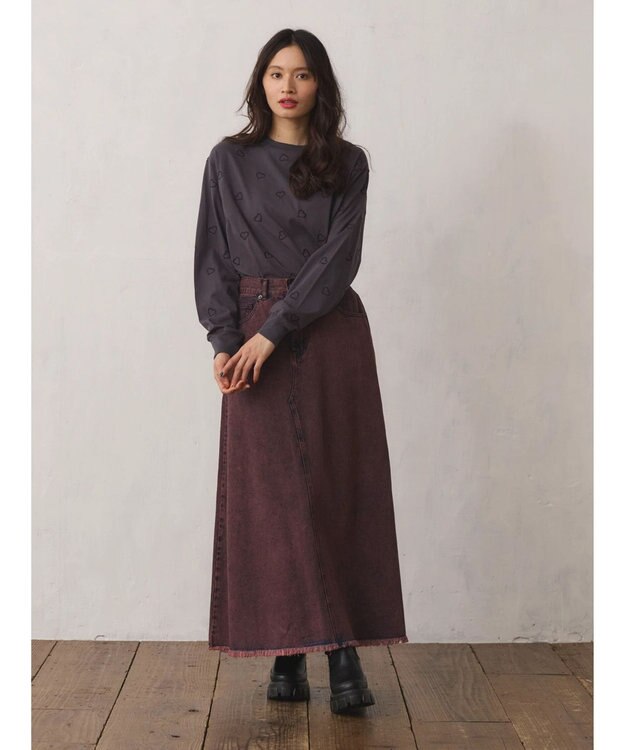 Green Parks ・Ｄｏｕｂｌｅ　Ｆｌａｇｓ　ハート刺繍ロンＴ Charcoal Gray