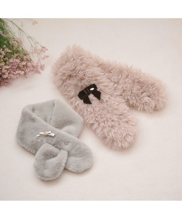 TOCCA 【ブローチ取り外し可】VELVET RIBBON FURTIPPET ティペット ベージュ系