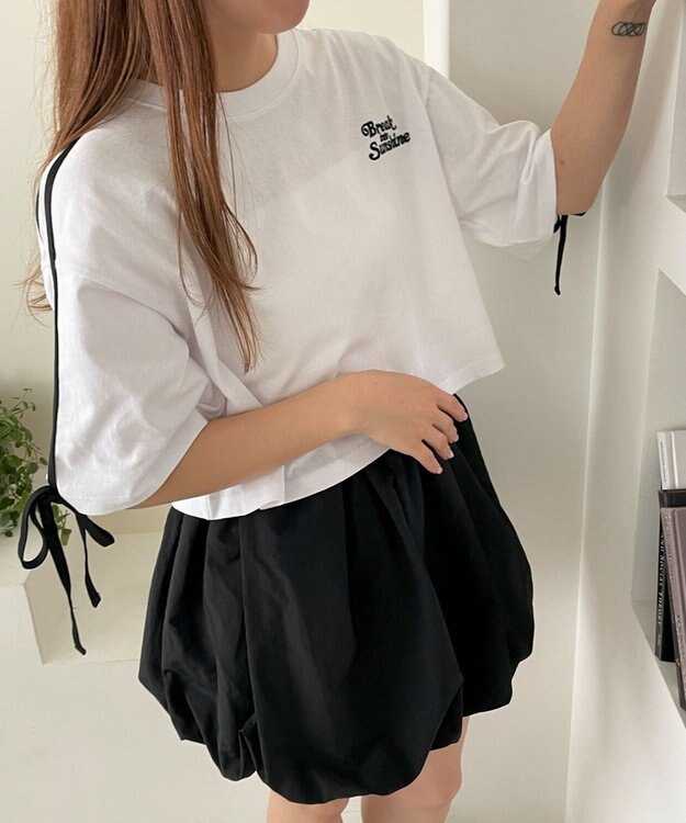 WEGO 2ラインリボングラフィックショートT ホワイト