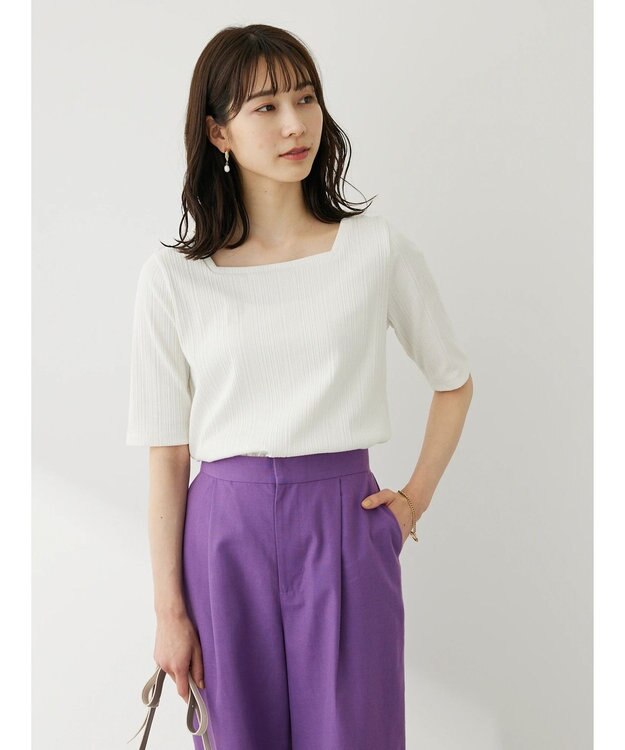 Green Parks 前後２ｗａｙリブ５分袖プルオーバー Black