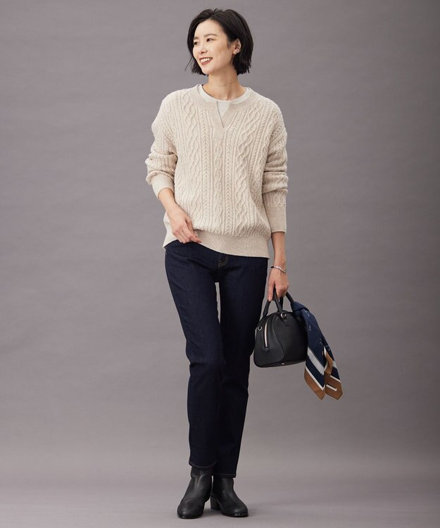 J.PRESS LADIES L 【洗える】BUNNY キーネック ニット ベージュ系