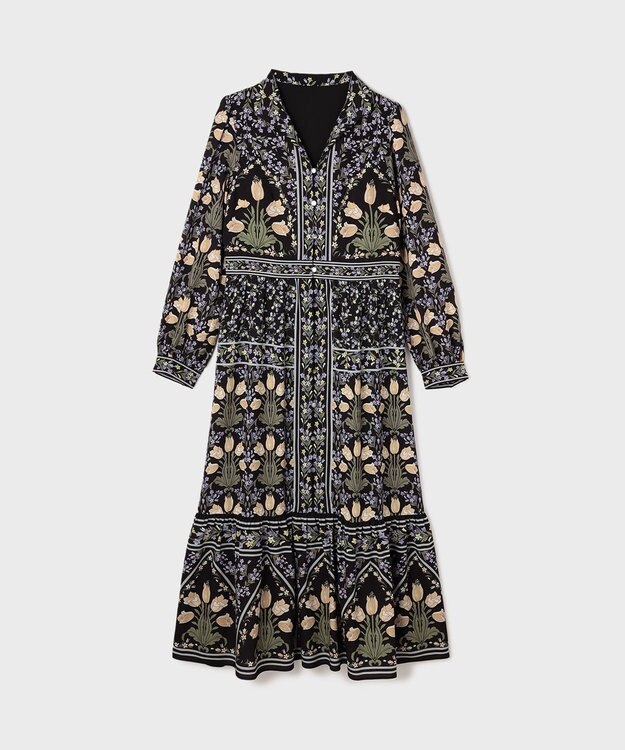 GRACE CONTINENTAL フラワーパターンプリントワンピース ブラック
