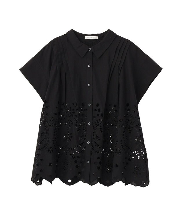Green Parks スカラップ刺しゅうブラウス Black
