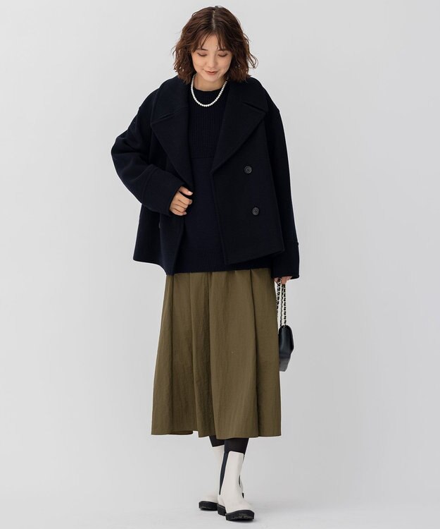 23区 ヘリンボーン ショート ピーコート ネイビー系