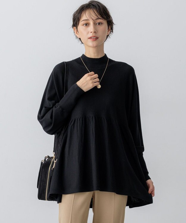 23区 【洗える】ウールギャザー ドルマンスリーブ ニット ブラック系