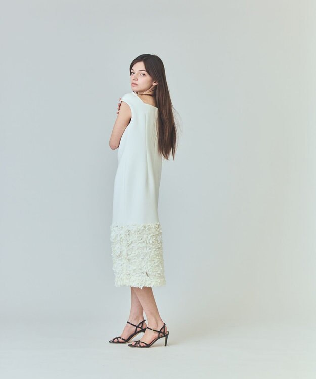 GRACE CONTINENTAL フラワーチュール切替ドレス ホワイト