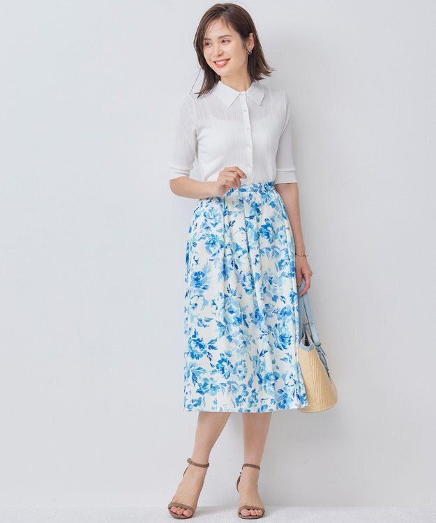 組曲 L 【WEB限定カラーあり】衿付きシアーニットポロ アイボリー系