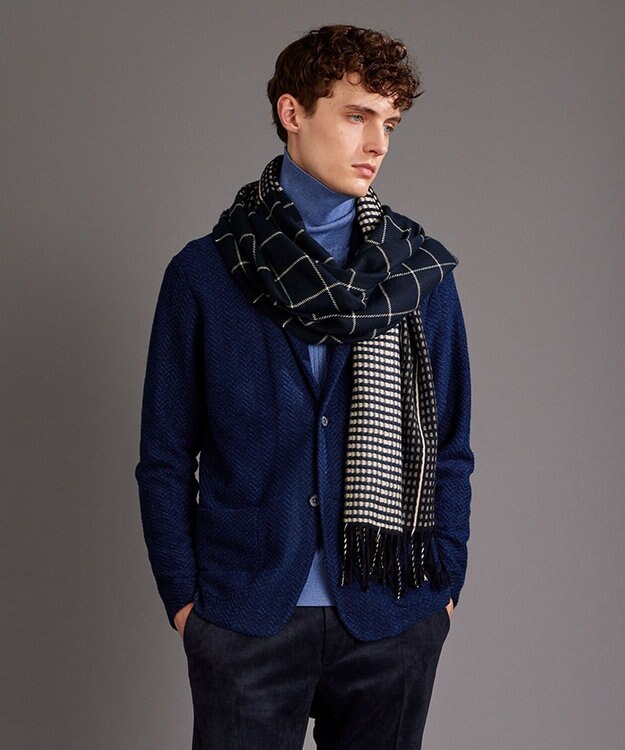 JOSEPH ABBOUD 【軽量/イージーケア】 KARL KARL×モール使用　軽量ニットジャケット ブルー系