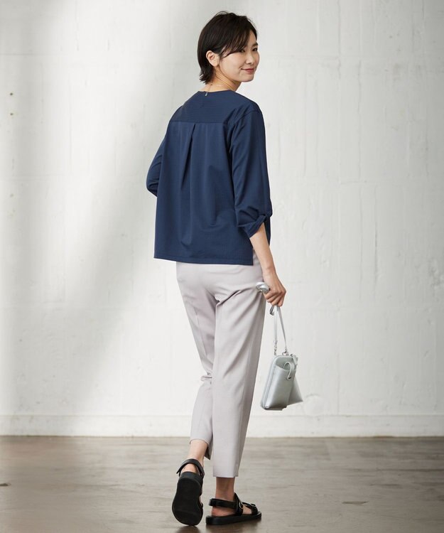 J.PRESS LADIES L 【WEB限定】 ピンストライプジャージー ボリュームスリーブ カットソー ネイビー系