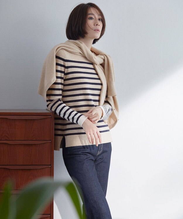 自由区 【洗える】ピュアカシミヤミルド カーディガン ベージュ系