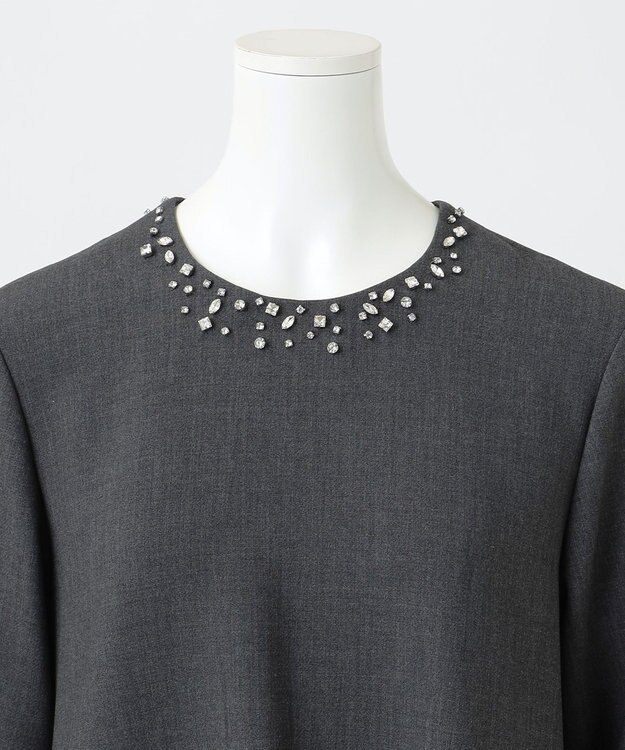 23区 S 【R(アール)】ダブルクロス ビジュートリムワンピース グレー系