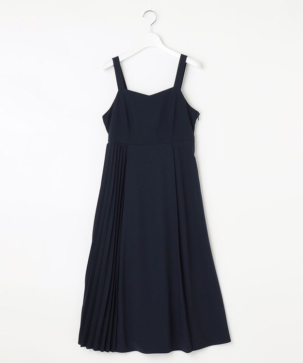 Feroux 【洗える】プリーツコンビ ジャンパースカート ネイビー系
