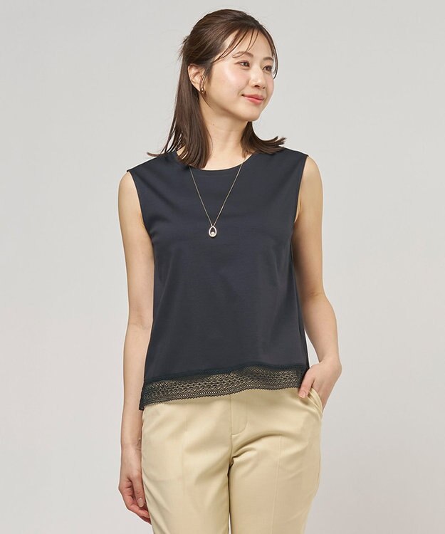 J.PRESS LADIES 【レイヤードスタイルに】コットンスムース ノースリーブ カットソー ネイビー系
