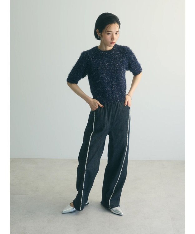 Green Parks ａ．ラメシャギーニットプルオーバー Navy